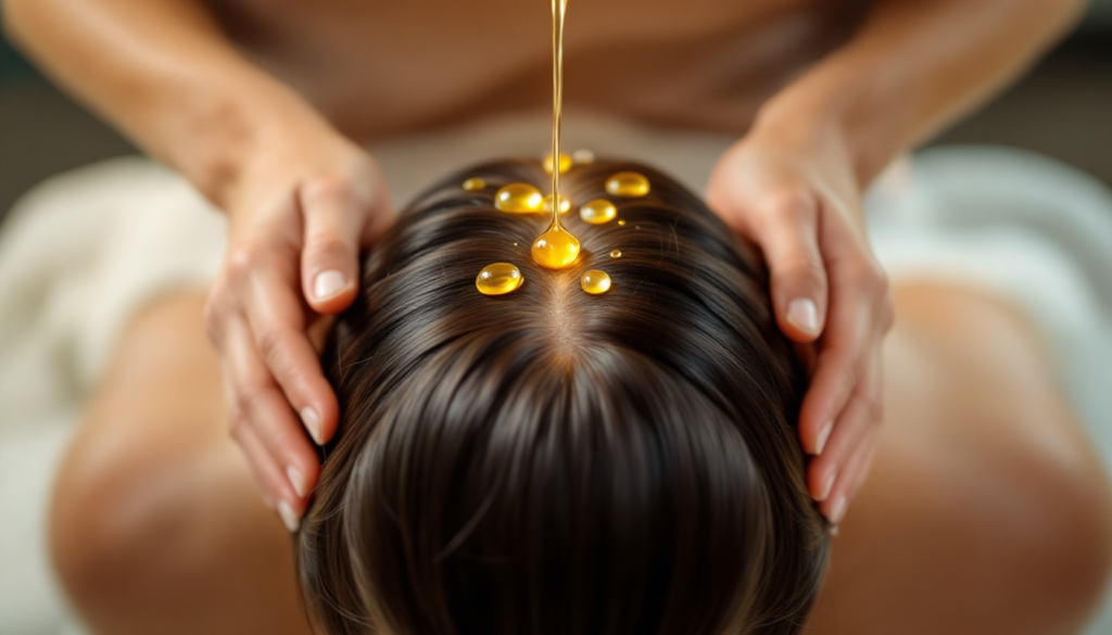 Tratamento de cabelo com massagem capilar com óleos terapêuticos